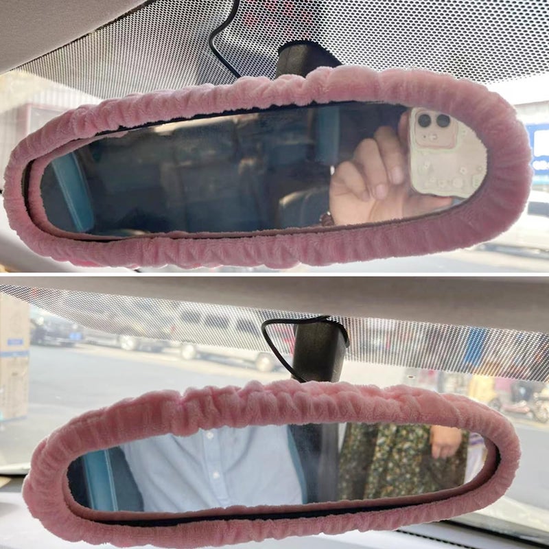 Bittwee Car Rearview Mirror Cover, Auto Interior Elastic Comfortable Rear View Mirror Protector Decorative Accessories for Girls Women Man Gift, Universal for Vehicles, SUV, Truck, RV (Pink) - Image 5
